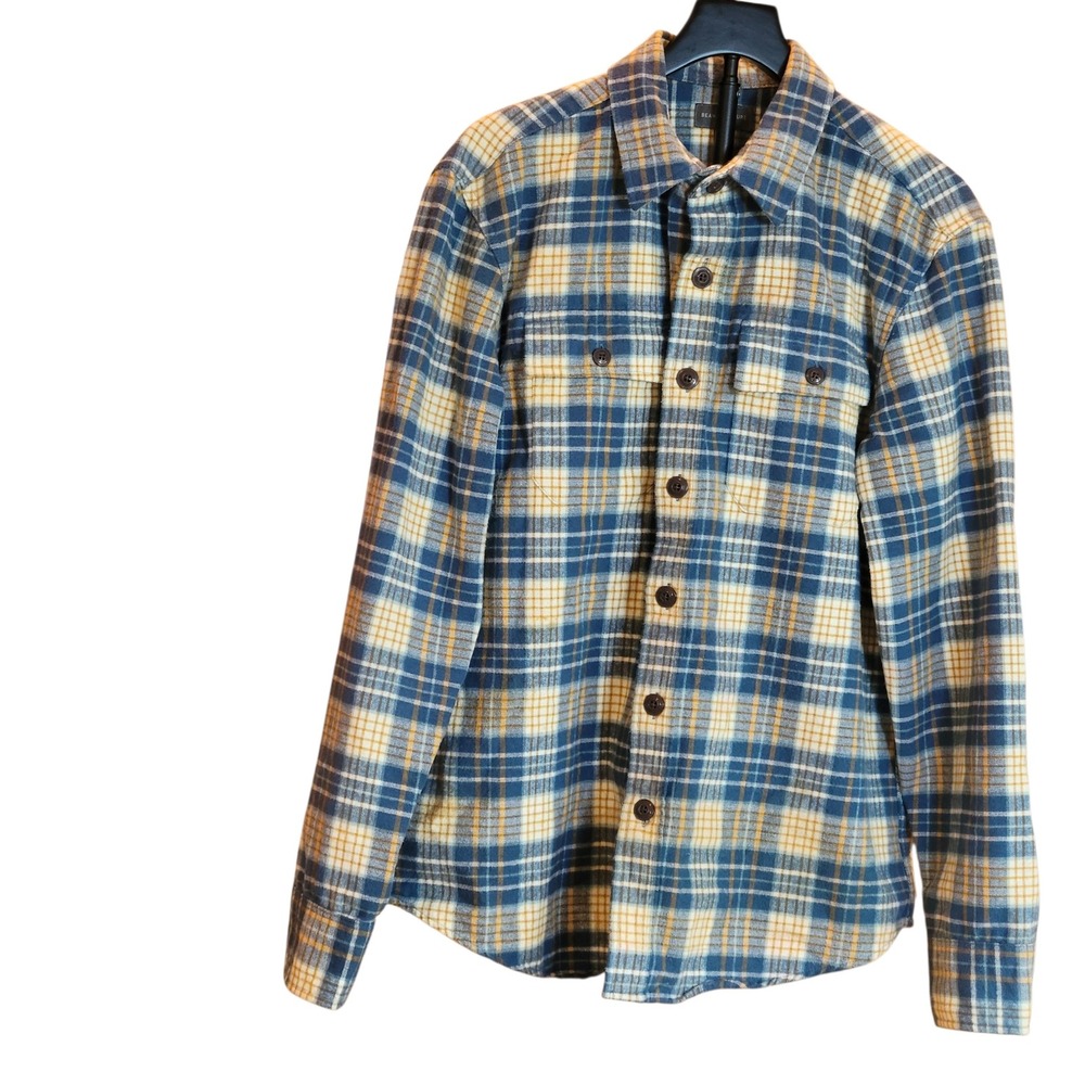 LL Bean Signature Chamois Shirt Size Large Slim Fit Archive Blue Yellow Plaid